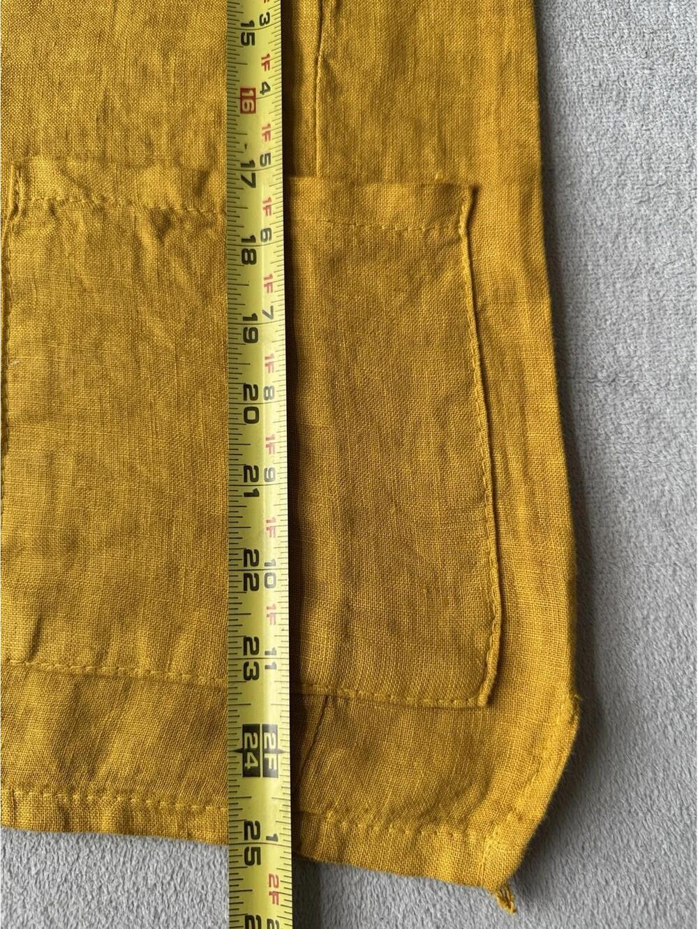 Francesca Bettini Top Women’s Large Linen Mustard Boxy Pockets Italy Lagenlook - Picture 6 of 7